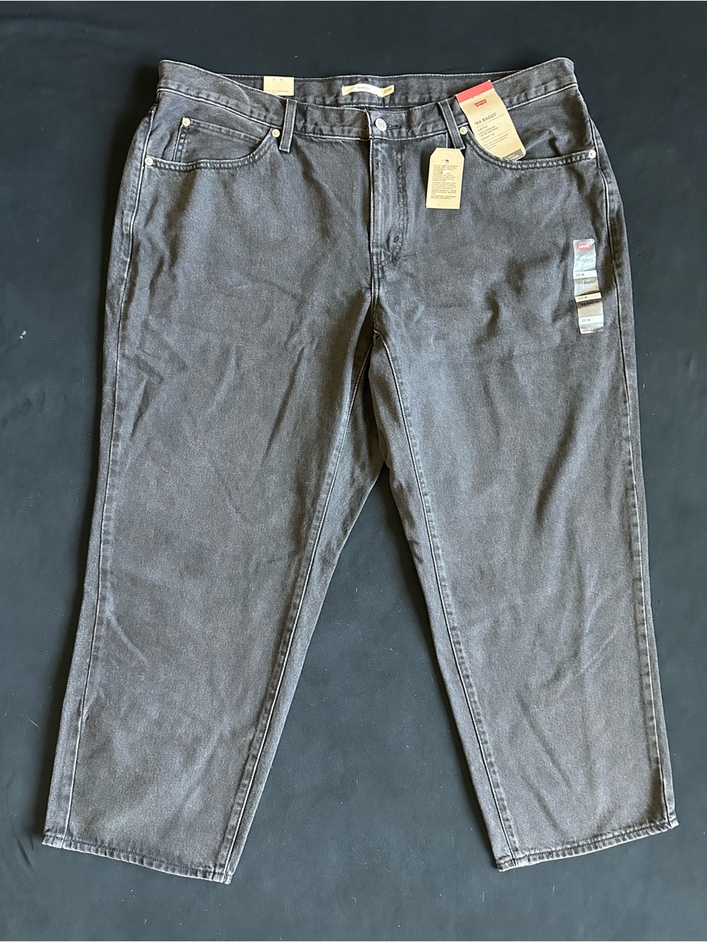 New Levi's 94 Baggy Mid Rise straight Dark Gray Relaxed Fit Jeans 20W